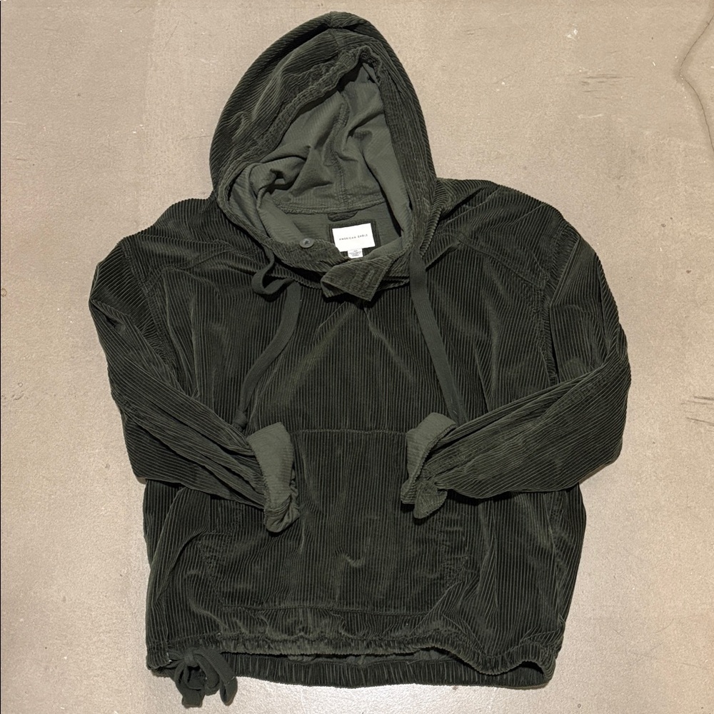 American Eagle Green Corduroy Hoodie Sweater